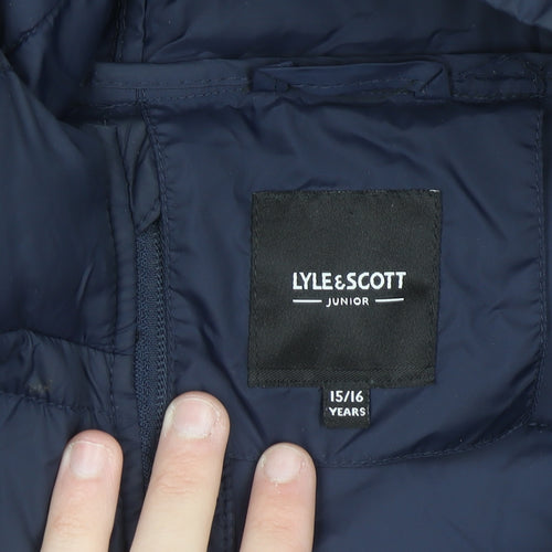 Lyle & Scott Boys Blue Hooded Puffer Jacket 15-16 Years Full Zip Lightweight