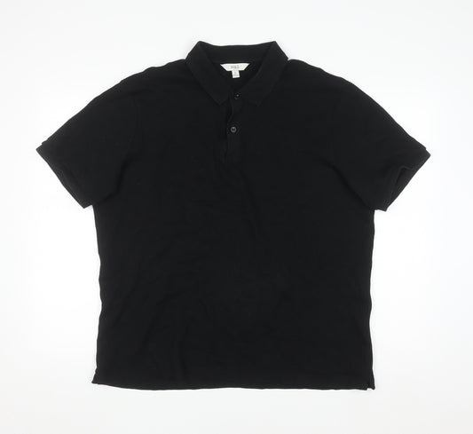 Marks and Spencer Men's Black Cotton Polo Shirt XL Regular Fit