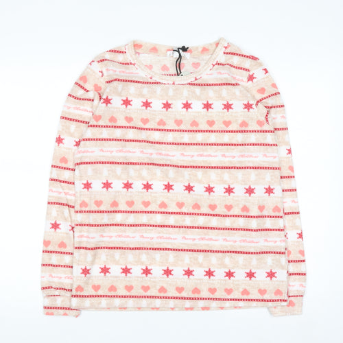 Miso Women's Beige Christmas Long Sleeve Fleece Nightshirt UK 8
