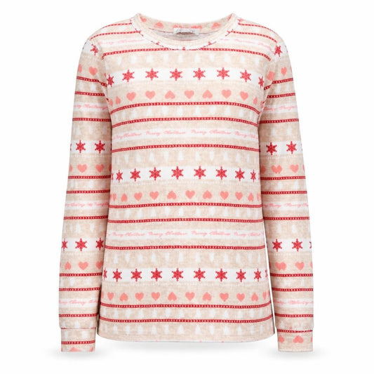 Miso Women's Beige Christmas Long Sleeve Fleece Nightshirt UK 8