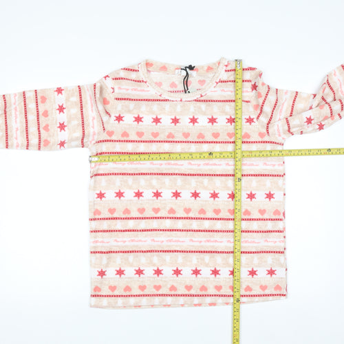 Miso Women's Beige Christmas Long Sleeve Fleece Nightshirt UK 8