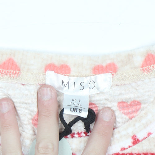 Miso Women's Beige Christmas Long Sleeve Fleece Nightshirt UK 8