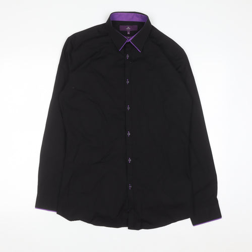 Next Men's Black Slim Fit Cotton Long Sleeve Button-Up Shirt 15in 38cm