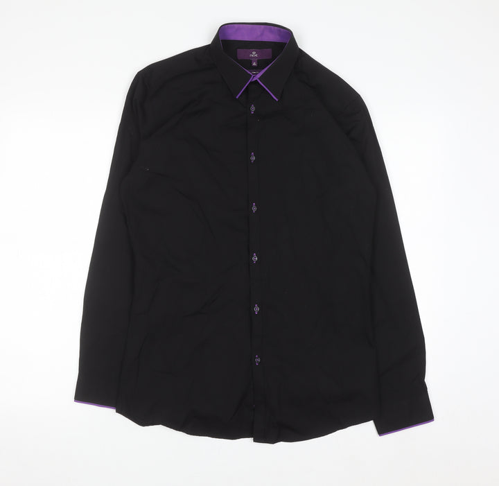 Next Men's Black Slim Fit Cotton Long Sleeve Button-Up Shirt 15in 38cm