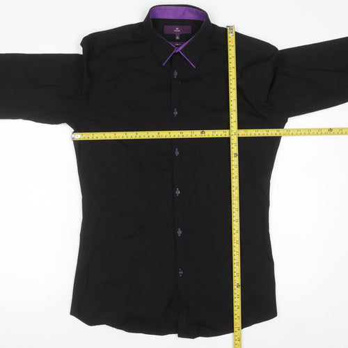 Next Men's Black Slim Fit Cotton Long Sleeve Button-Up Shirt 15in 38cm