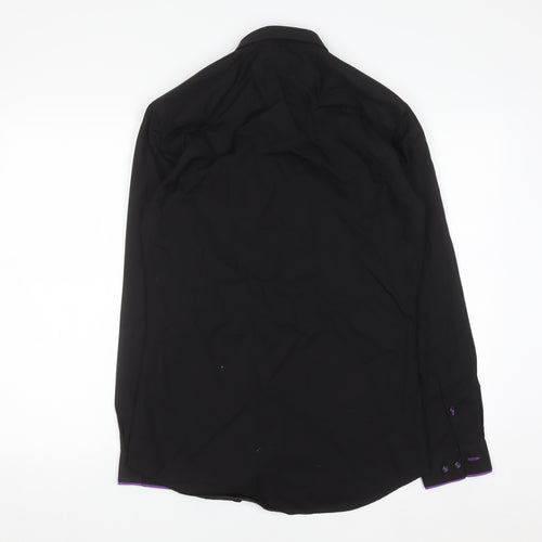 Next Men's Black Slim Fit Cotton Long Sleeve Button-Up Shirt 15in 38cm