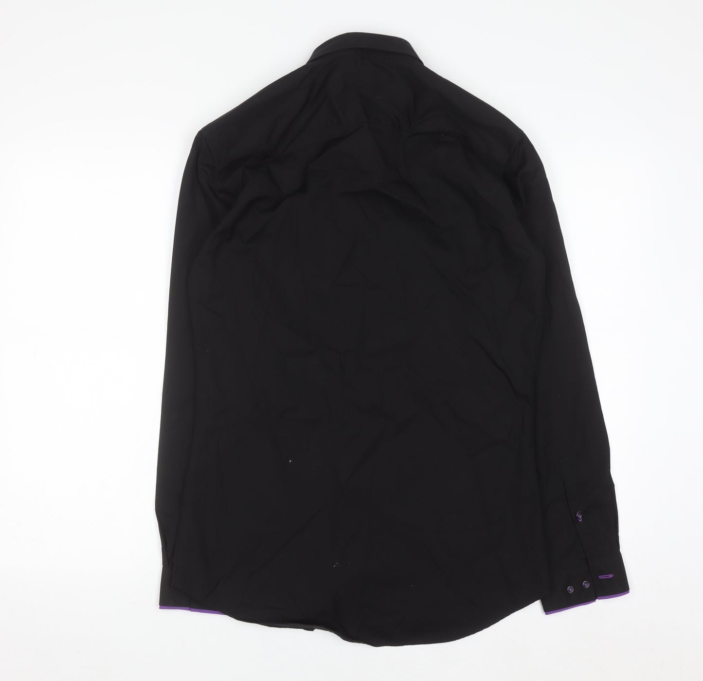 Next Men's Black Slim Fit Cotton Long Sleeve Button-Up Shirt 15in 38cm