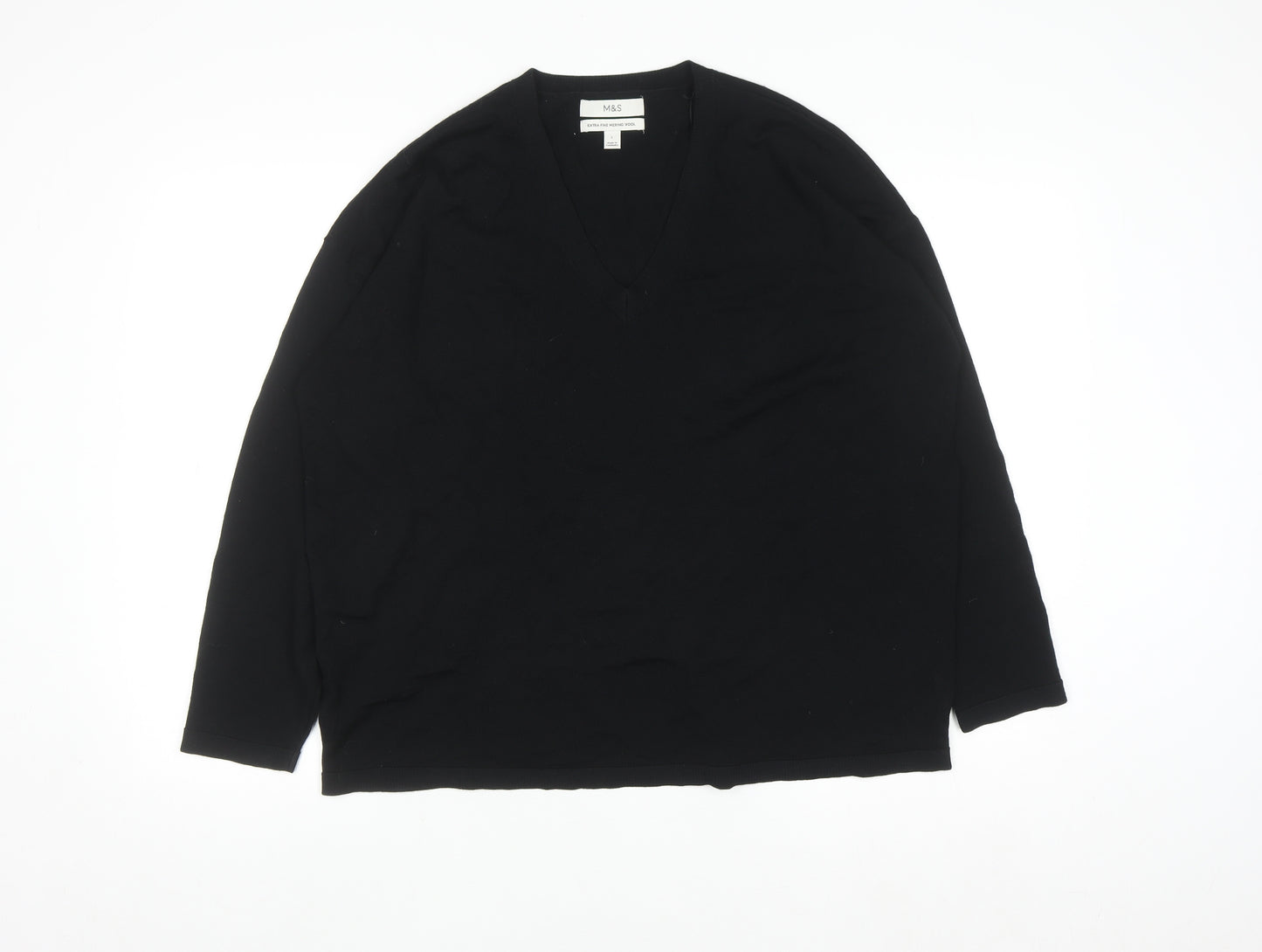 Marks and Spencer Men's Black L Merino Wool V-Neck Jumper