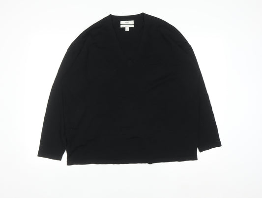 Marks and Spencer Men's Black L Merino Wool V-Neck Jumper
