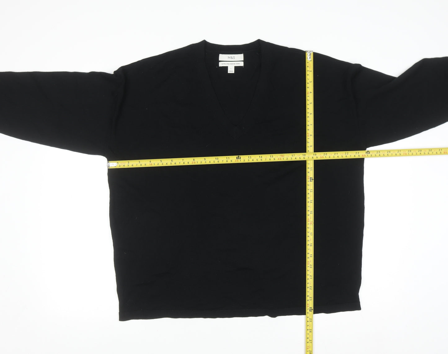Marks and Spencer Men's Black L Merino Wool V-Neck Jumper