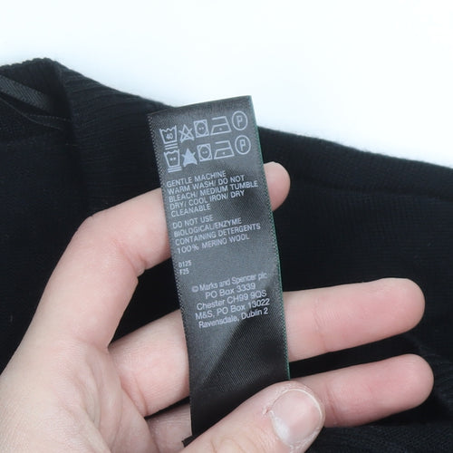 Marks and Spencer Men's Black L Merino Wool V-Neck Jumper