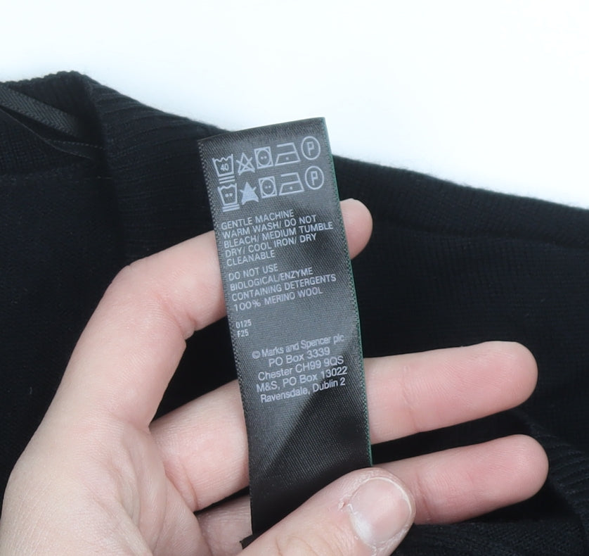 Marks and Spencer Men's Black L Merino Wool V-Neck Jumper