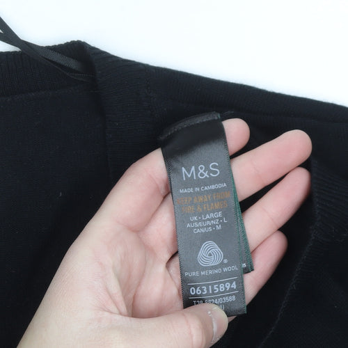 Marks and Spencer Men's Black L Merino Wool V-Neck Jumper