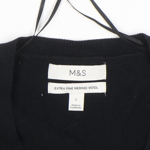Marks and Spencer Men's Black L Merino Wool V-Neck Jumper