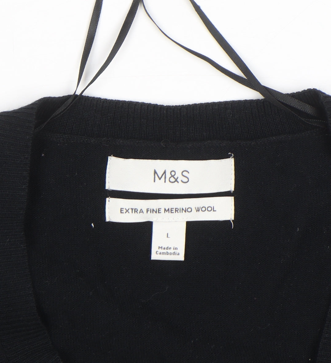 Marks and Spencer Men's Black L Merino Wool V-Neck Jumper