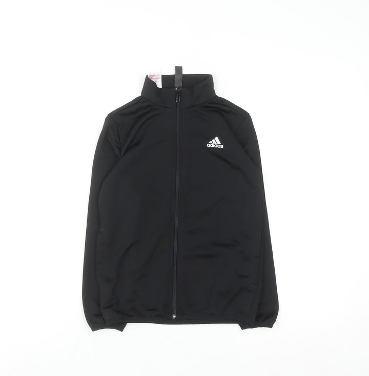 Adidas Boys Black 7-8 Years Track Jacket Full Zip Lightweight Activewear