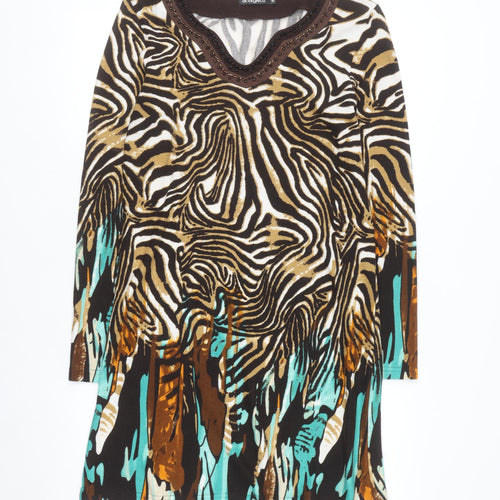 adagatti Women’s Multicoloured Animal Print Beaded V-Neck Shift Dress M