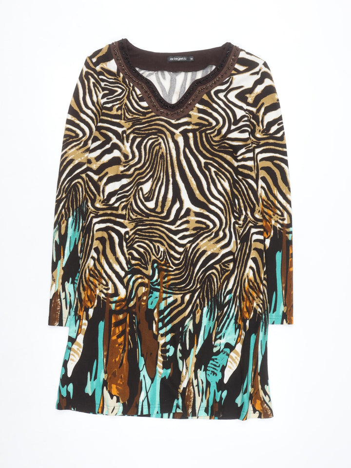 adagatti Women’s Multicoloured Animal Print Beaded V-Neck Shift Dress M