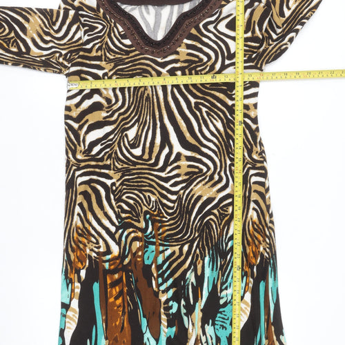 adagatti Women’s Multicoloured Animal Print Beaded V-Neck Shift Dress M