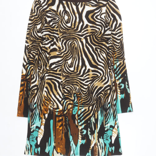 adagatti Women’s Multicoloured Animal Print Beaded V-Neck Shift Dress M
