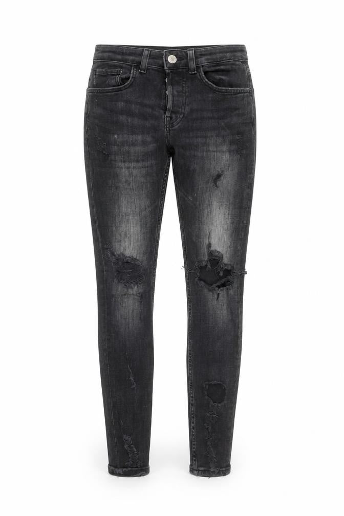 Front view of Zara Women's Black Distressed Skinny Jeans, size 10