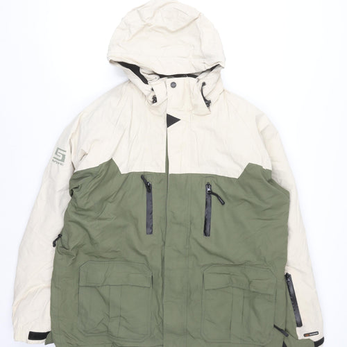 Surfanic Mens Green Beige Waterproof Parka Jacket L Hooded Winter Coat