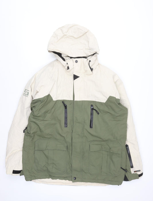 Surfanic Mens Green Beige Waterproof Parka Jacket L Hooded Winter Coat