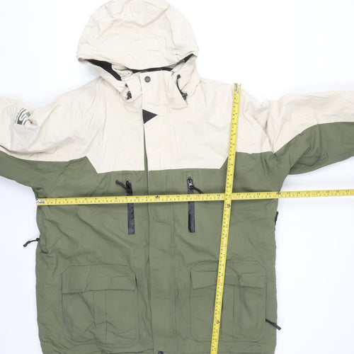Surfanic Mens Green Beige Waterproof Parka Jacket L Hooded Winter Coat