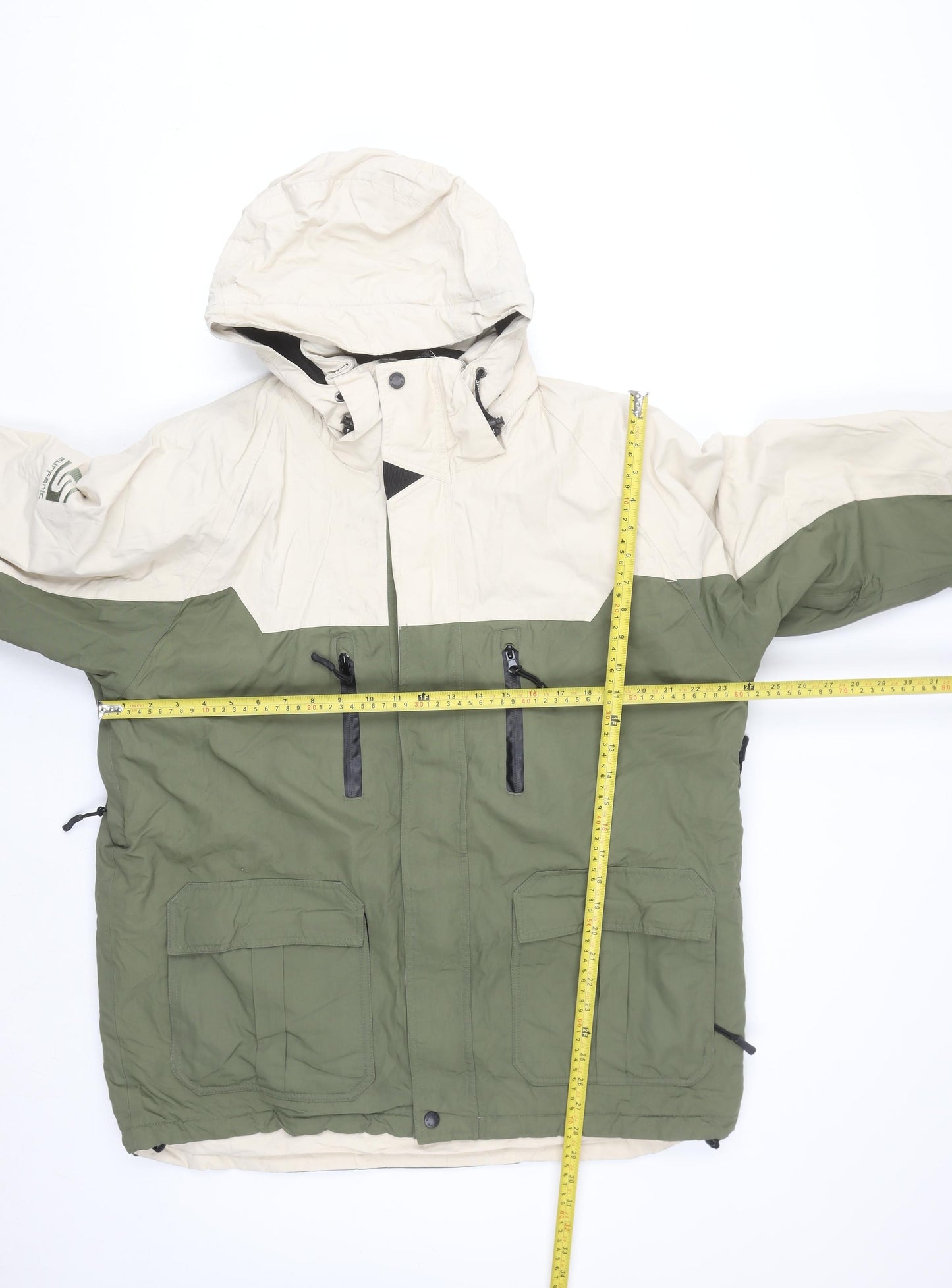 Surfanic Mens Green Beige Waterproof Parka Jacket L Hooded Winter Coat