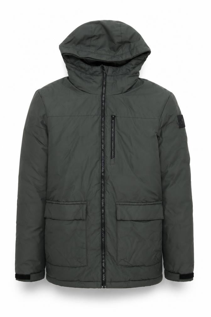 Front view of adidas Men’s Green Hooded Puffer Jacket S Windproof Full Zip