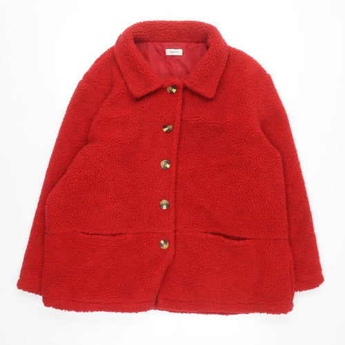 Damart Women Red Plus Size 22 Fleece Mid-Length Button Coat