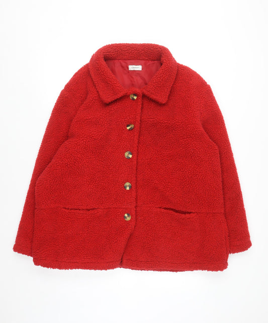 Damart Women Red Plus Size 22 Fleece Mid-Length Button Coat