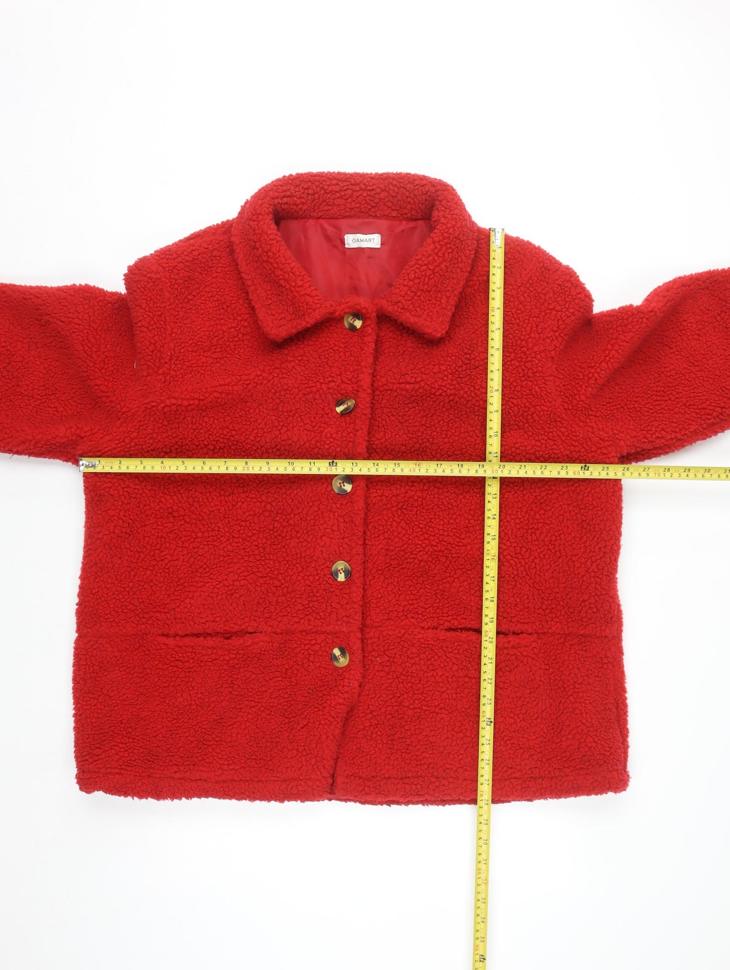 Damart Women Red Plus Size 22 Fleece Mid-Length Button Coat