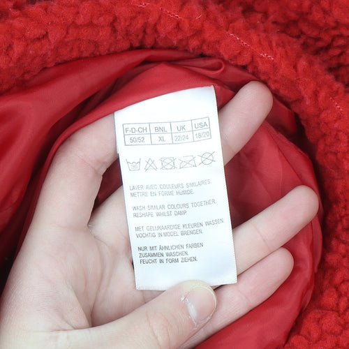 Damart Women Red Plus Size 22 Fleece Mid-Length Button Coat