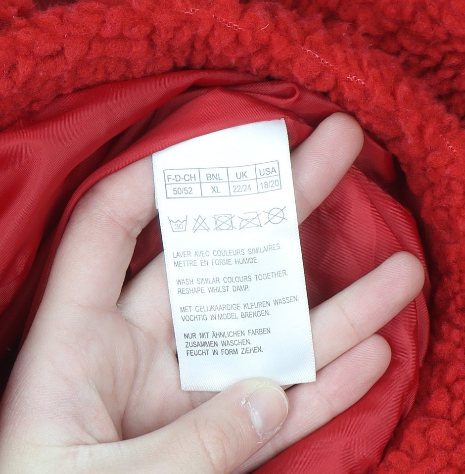 Damart Women Red Plus Size 22 Fleece Mid-Length Button Coat