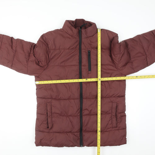 F&F Men's Brown Mid-Length Puffer Jacket Size M Nylon Zip Padded