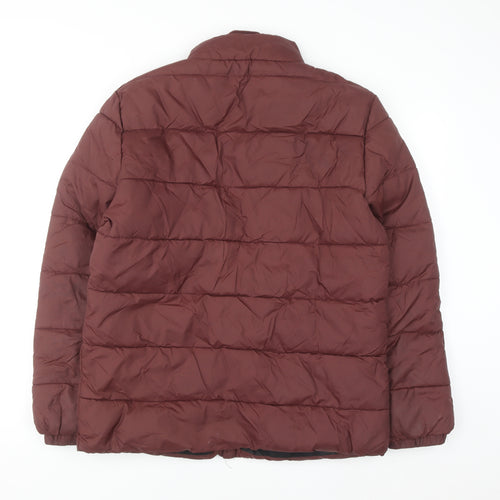 F&F Men's Brown Mid-Length Puffer Jacket Size M Nylon Zip Padded