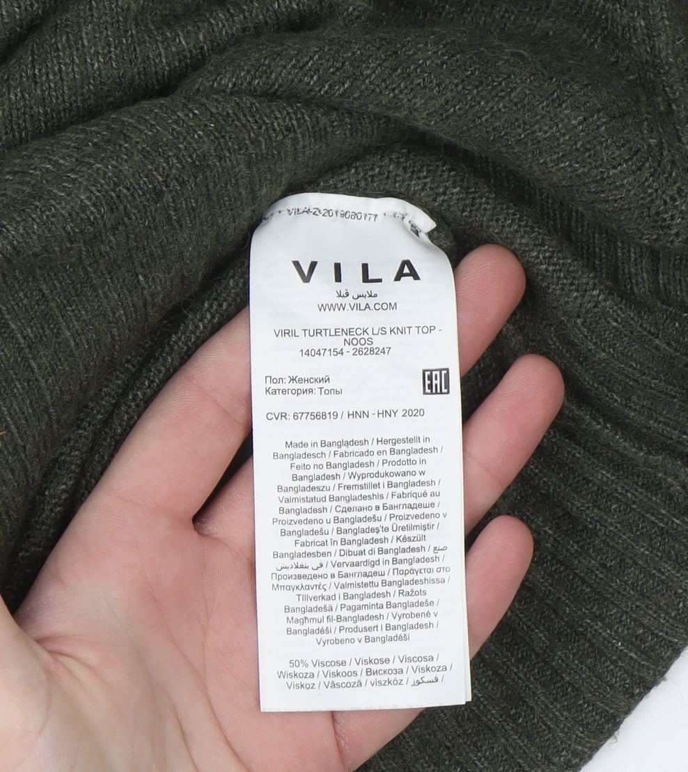 VILA Womens Green Roll Neck Knit Jumper XS