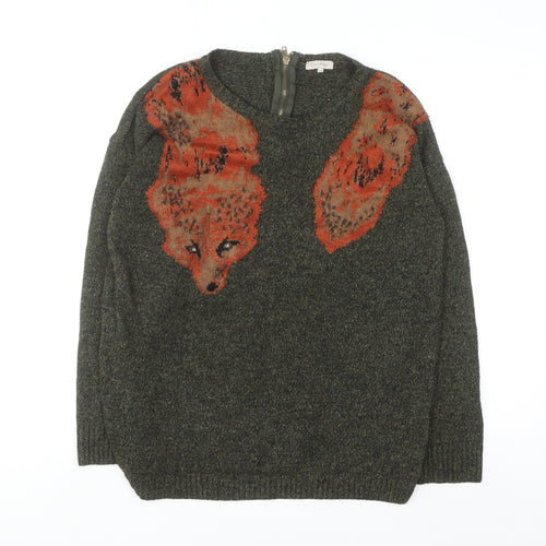River Island Women’s Green Fox Wool Blend Jumper Size 12