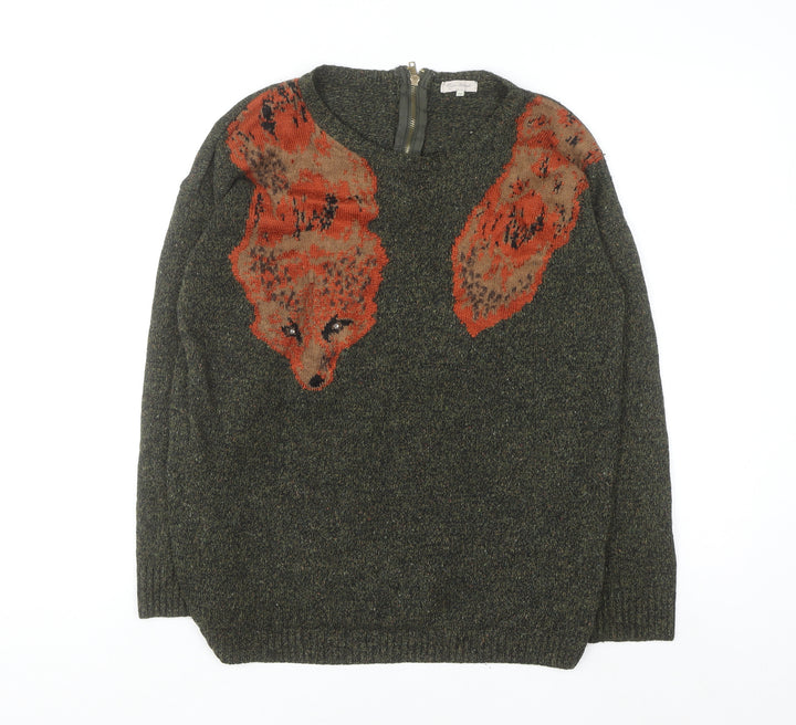 River Island Women’s Green Fox Wool Blend Jumper Size 12