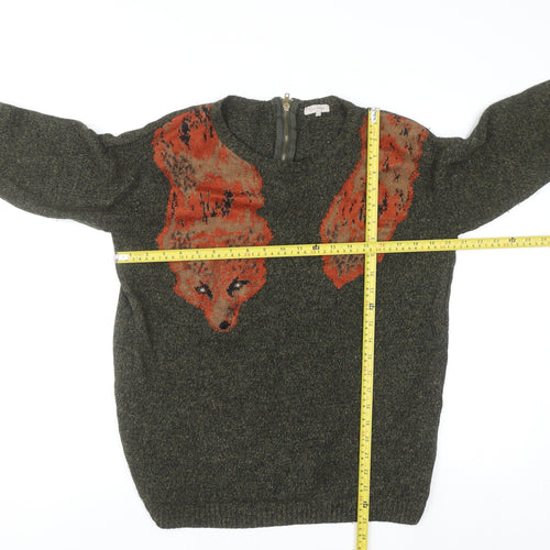 River Island Women’s Green Fox Wool Blend Jumper Size 12
