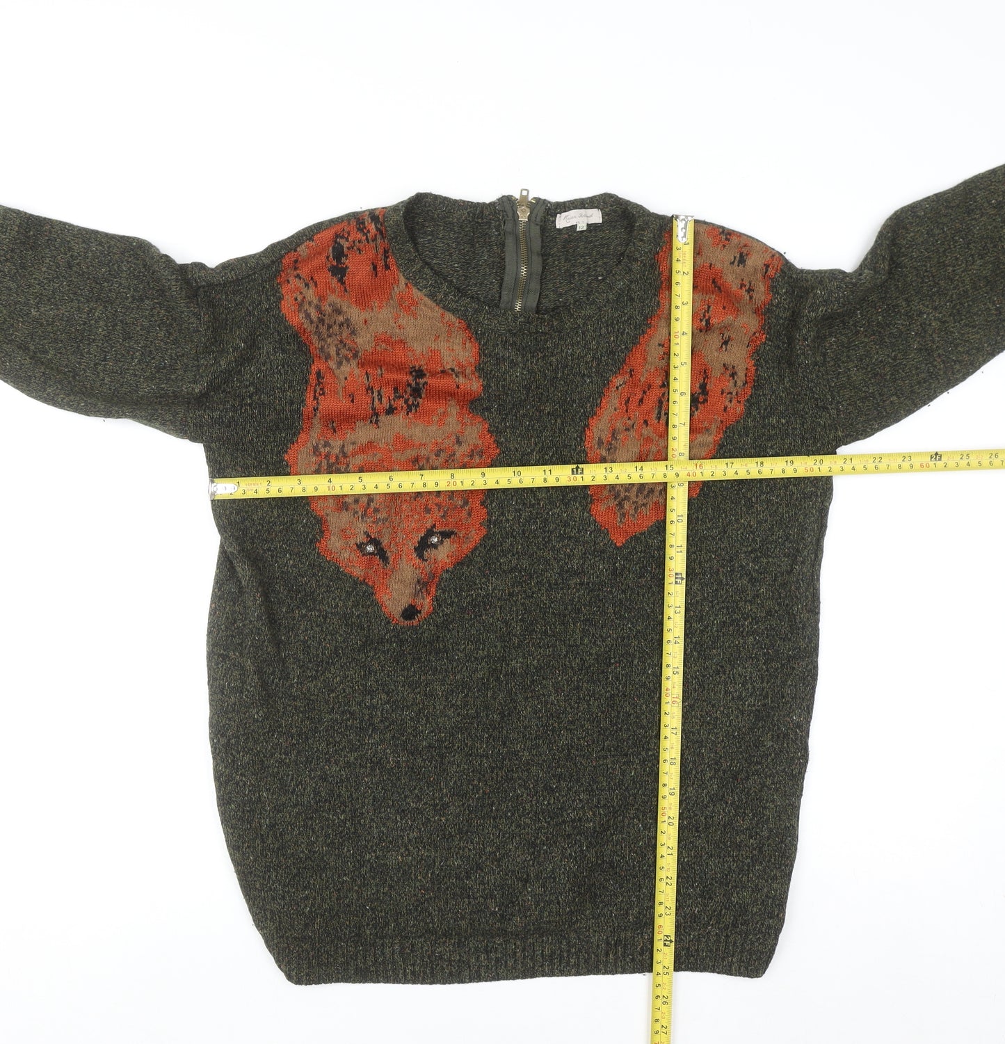 River Island Women’s Green Fox Wool Blend Jumper Size 12