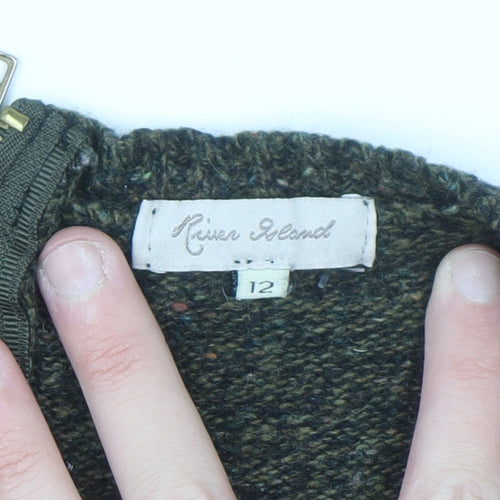River Island Women’s Green Fox Wool Blend Jumper Size 12