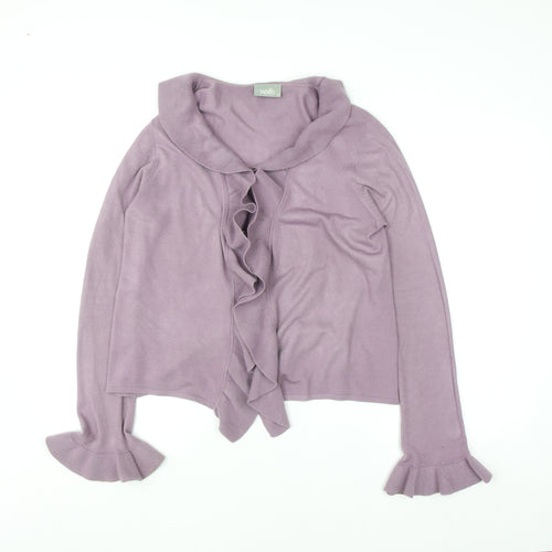 Wallis Women’s Purple Ruffle Collar Open Knit Cardigan Size 14