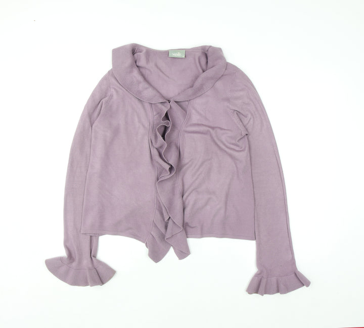 Wallis Women’s Purple Ruffle Collar Open Knit Cardigan Size 14