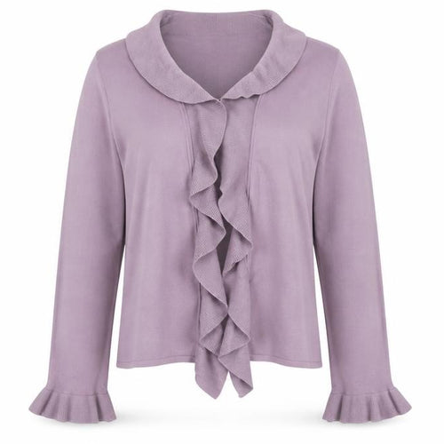 Wallis Women’s Purple Ruffle Collar Open Knit Cardigan Size 14