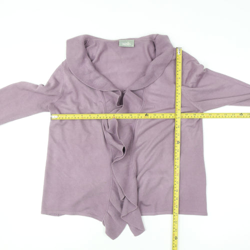 Wallis Women’s Purple Ruffle Collar Open Knit Cardigan Size 14
