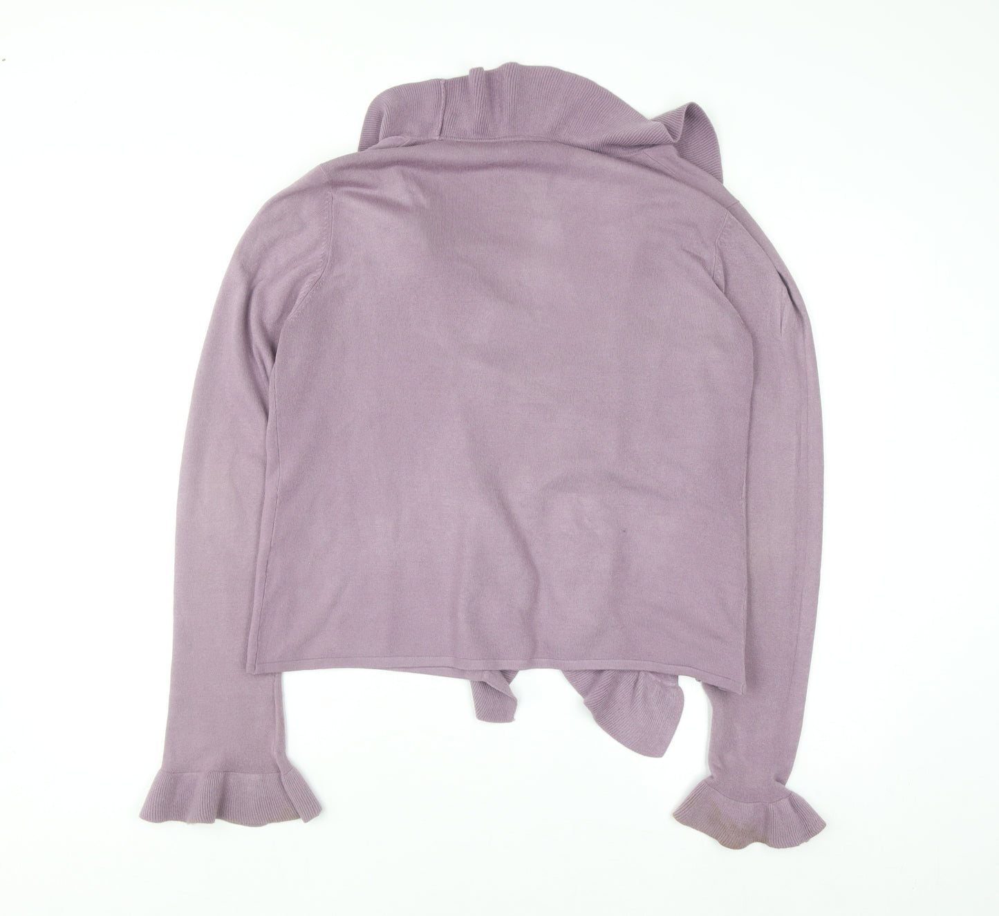 Wallis Women’s Purple Ruffle Collar Open Knit Cardigan Size 14