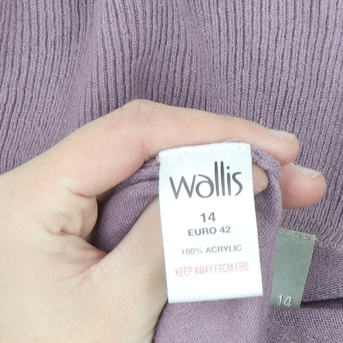 Wallis Women’s Purple Ruffle Collar Open Knit Cardigan Size 14