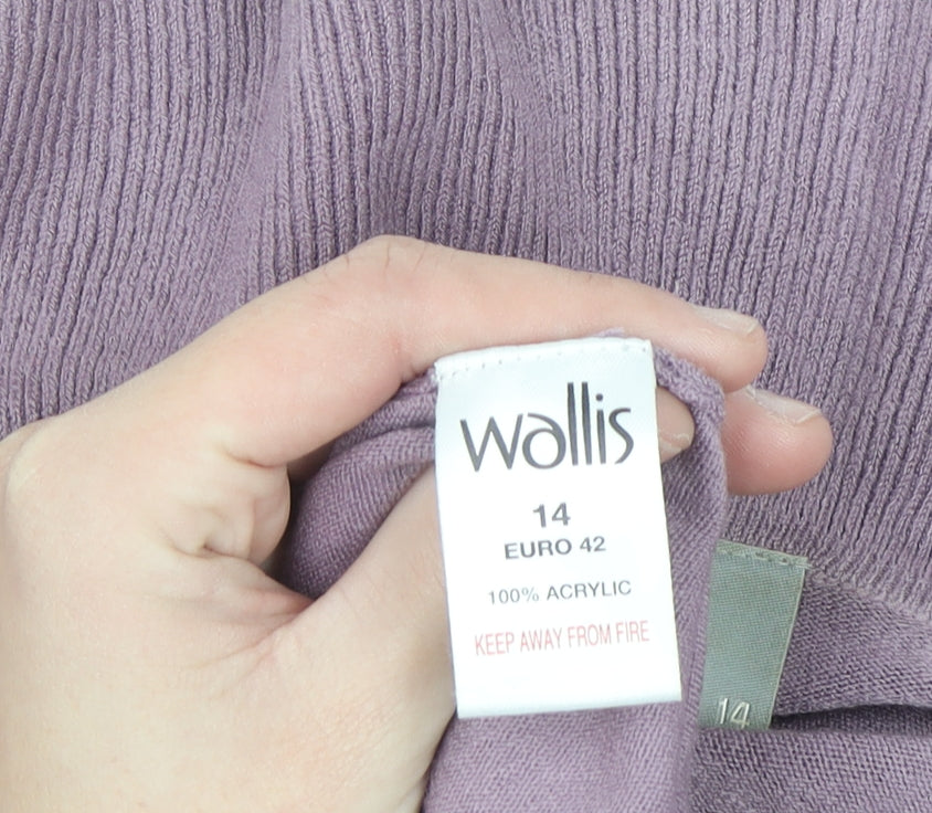 Wallis Women’s Purple Ruffle Collar Open Knit Cardigan Size 14